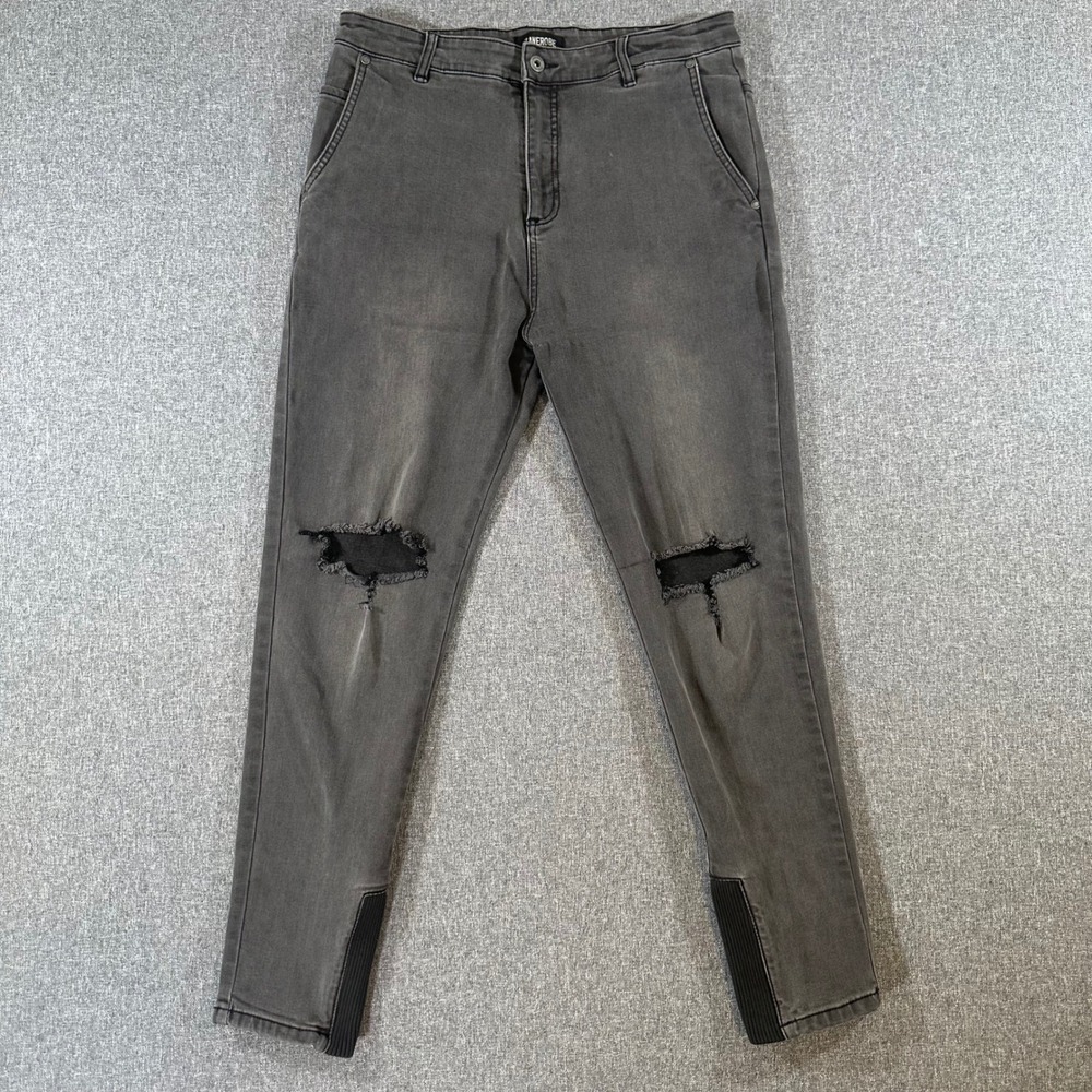 Zanerobe Mens Distressed Skinny Jeans Gray Denim Pants Size 34x29 Streetwear